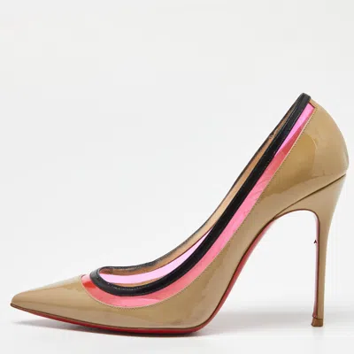 Pre-owned Christian Louboutin Beige/pink Patent Leather And Pvc Paulina Pumps Size 36