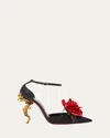 Christian Louboutin Bellarose Silk Red Sole Ankle-strap Pumps In Black