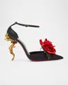 Christian Louboutin Bellarose Silk Red Sole Ankle-strap Pumps In Black
