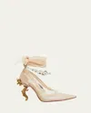 Christian Louboutin Belle & Jewels Ankle-tie Red Sole Pumps In Blush