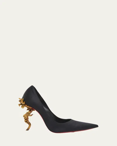 Christian Louboutin Belle Silk Crepe Lin Galva Heel Pumps In Black