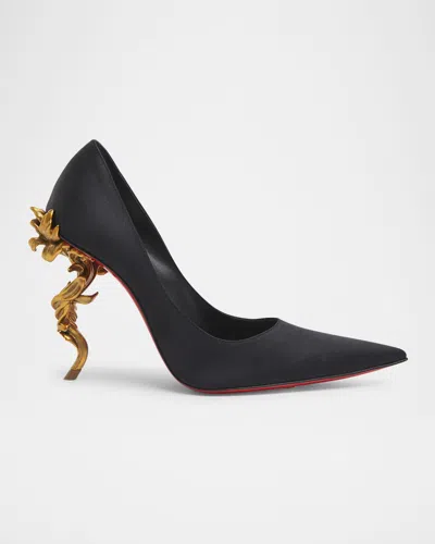 CHRISTIAN LOUBOUTIN BELLE SILK CREPE LIN GALVA HEEL PUMPS