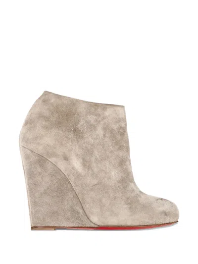 Pre-owned Christian Louboutin Belle Zeppa Wedge Ankle Boots In Gray