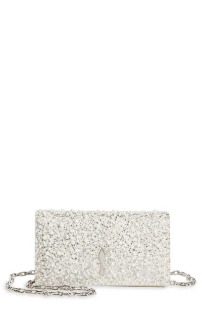 Christian Louboutin Bettina Crystal & Faux Pearl Embellished Suede Clutch In Silver