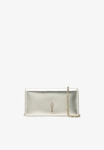 Christian Louboutin Bettina Laminated Leather Clutch Bag In Silver