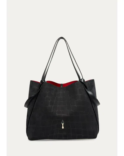 Christian Louboutin Bettina Large Croc-embossed Suede Tote Bag In Black