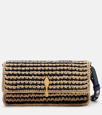 Christian Louboutin Bettina Mini Leather-trimmed Crochet Clutch In Sand