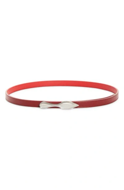 Christian Louboutin Bettina Reversible Leather Skinny Belt In Red