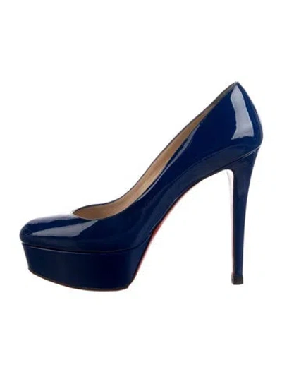 Pre-owned Christian Louboutin Bianca 120 Patent Leather Pumps In Blue