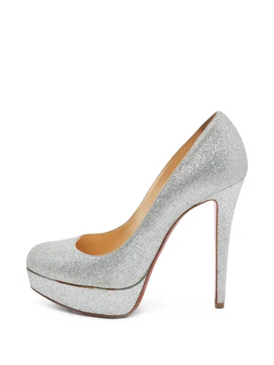 Pre-owned Christian Louboutin Bianca Glitter Platform Pumps In Silver