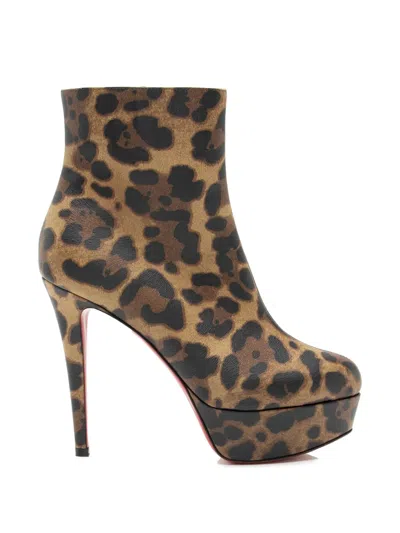 Pre-owned Christian Louboutin Bianca Leopard Platform Boots In Brown