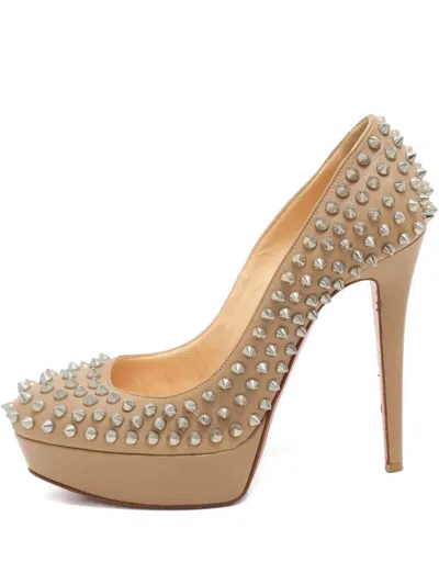 Pre-owned Christian Louboutin Bianca Spike-stud Leather Pumps In Neutral
