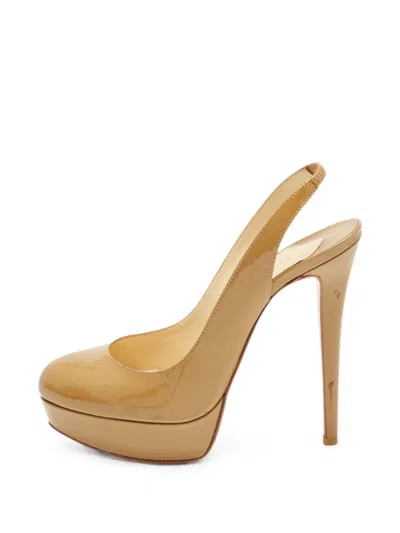 Pre-owned Christian Louboutin Bianca Platform Slingback Pumps In Neutrals