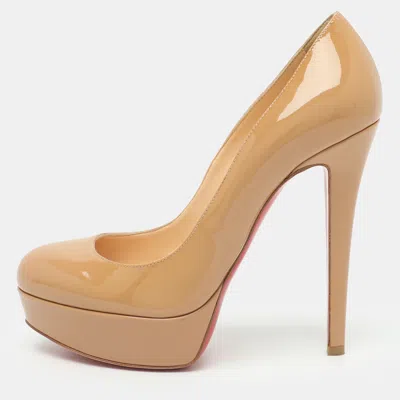 Pre-owned Christian Louboutin Bianca Size 36 Beige Patent Leather Platform Pumps In Sand