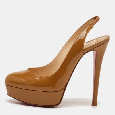 Pre-owned Christian Louboutin Bianca Size 36 Beige Patent Leather Platform Slingback Sandals