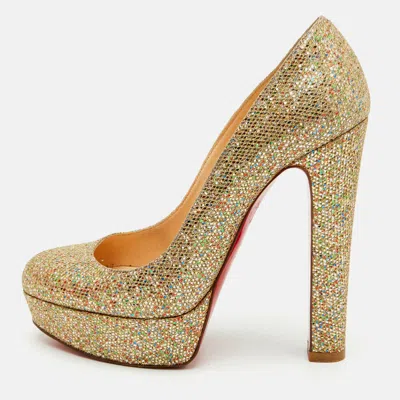 Pre-owned Christian Louboutin Bianca Size 36 Gold Metallic Lurex Fabric Platform Pumps