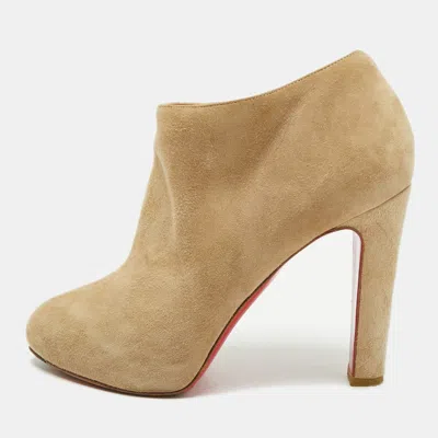 Pre-owned Christian Louboutin Bianca Size 36 Khaki Beige Suede Ankle Length Boots In Sand