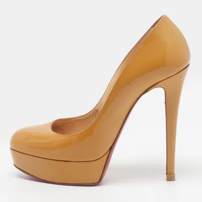 Pre-owned Christian Louboutin Bianca Size 37 Beige Patent Leather Platform Pumps In Sand