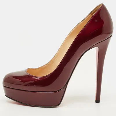 Pre-owned Christian Louboutin Bianca Size 38 Burgundy Patent Leather Platform Pumps