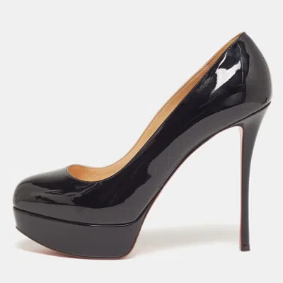 Pre-owned Christian Louboutin Bianca Size 38.5 Black Patent Leather Platform Pumps
