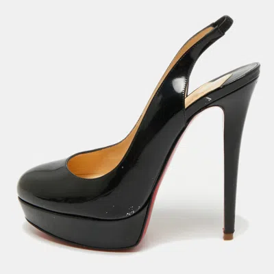 Pre-owned Christian Louboutin Bianca Size 38.5 Black Patent Leather Platform Slingback Pumps