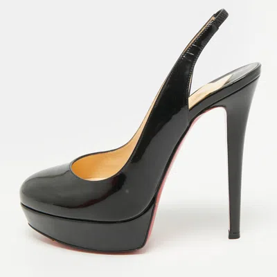 Pre-owned Christian Louboutin Bianca Size 38.5 Black Patent Leather Slingback Platform Pumps