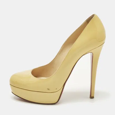 Pre-owned Christian Louboutin Bianca Size 38.5 Yellow Patent Leather Platform Pumps