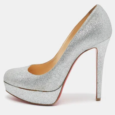 Pre-owned Christian Louboutin Bianca Size 39 Silver Glitter Platform Pumps