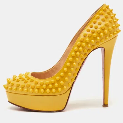 Pre-owned Christian Louboutin Bianca Spike Size 38 Yellow Patent Leather Platform Pumps