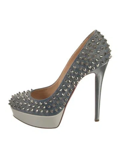 Pre-owned Christian Louboutin Bianca Spikes 140 Jean Patent Platform Spike Accents Pumps In Blue