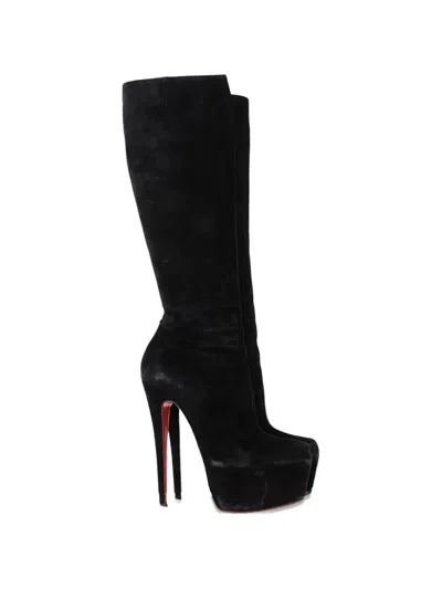 Pre-owned Christian Louboutin Bianca Suede Knee-length Boots In Black