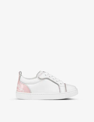 Christian Louboutin Boys Bianco Kids Funnyto Logo-print Leather Low-top Trainers 4-9 Years