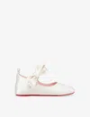 Christian Louboutin Bianco Baby Lou Babe Bow-embellished Leather And Silk Crib Shoes 6-12 Months In White
