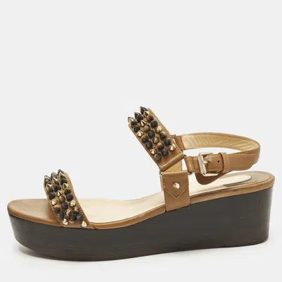 Pre-owned Christian Louboutin Bikee Bike Size 40.5 Brown Leather Ankle Strap Platform Sandals