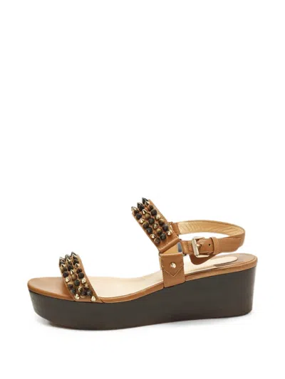 Pre-owned Christian Louboutin Bikee Bike Studded Platform Sandals In Brown