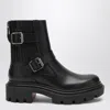 Christian Louboutin Oxybootie Red Sole Leather Moto Boots In Black