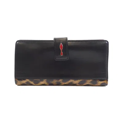 Pre-owned Christian Louboutin Black Brown Leather Long Wallet (bi-fold) ()