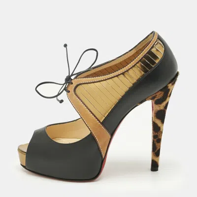 Pre-owned Christian Louboutin Black Calf Hair And Leather Peep Toe Pumps Size 37