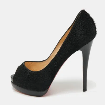 Pre-owned Christian Louboutin Black Calf Hair Palais Royal Platform Pumps Size 39.5