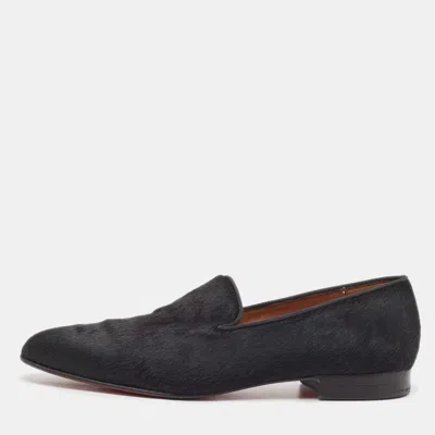 Pre-owned Christian Louboutin Black Calf Hair Slip On Loafers Size 43