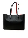 Christian Louboutin Women Cabata Leather Shoulder Bag With Studs In Black