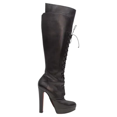 Pre-owned Christian Louboutin Black  Lace-up Over-the-knee Heeled Boots Size 39