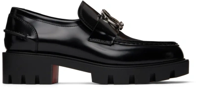 Christian Louboutin Black Cl Moc Lug Loafers In B439 Black/lin Black