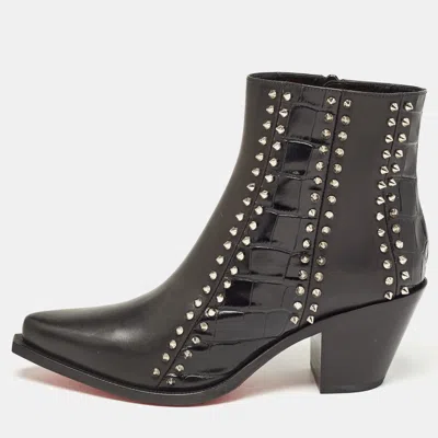 Pre-owned Christian Louboutin Black Croc Embossed And Leather With My Guitar Donna Boots Size 39.5