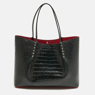 Pre-owned Christian Louboutin Black Croc Embossed Leather Cabarock Shopper Tote