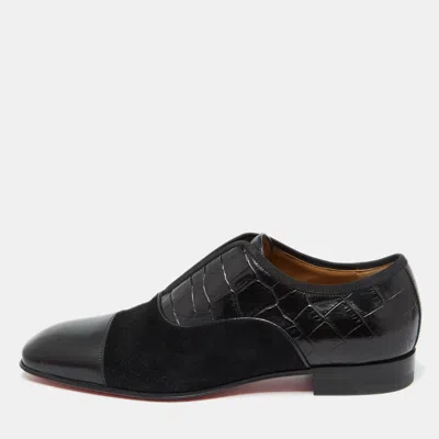 Pre-owned Christian Louboutin Black Croc Embossed Leather Suede And Leather Alpha Male Loafers Size 39