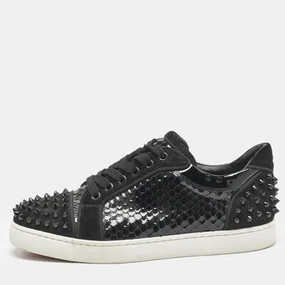 Pre-owned Christian Louboutin Black Embossed Patent Leather And Suede Vieira 2 Sneakers Size 39.5