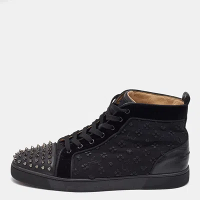 Pre-owned Christian Louboutin Black Fabric And Leather Lou Spikes High Top Sneakers Size 45