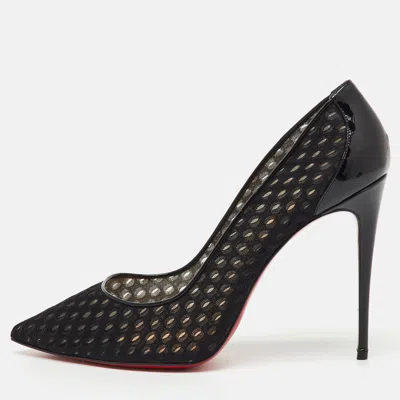 Pre-owned Christian Louboutin Black Fabric And Patent Leather Pointed Toe Pumps Size 39.5