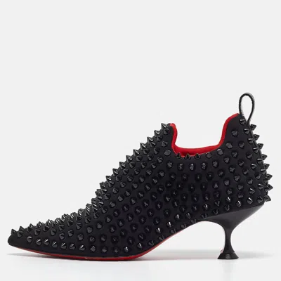Pre-owned Christian Louboutin Black Fabric Spike Booties Size 36.5